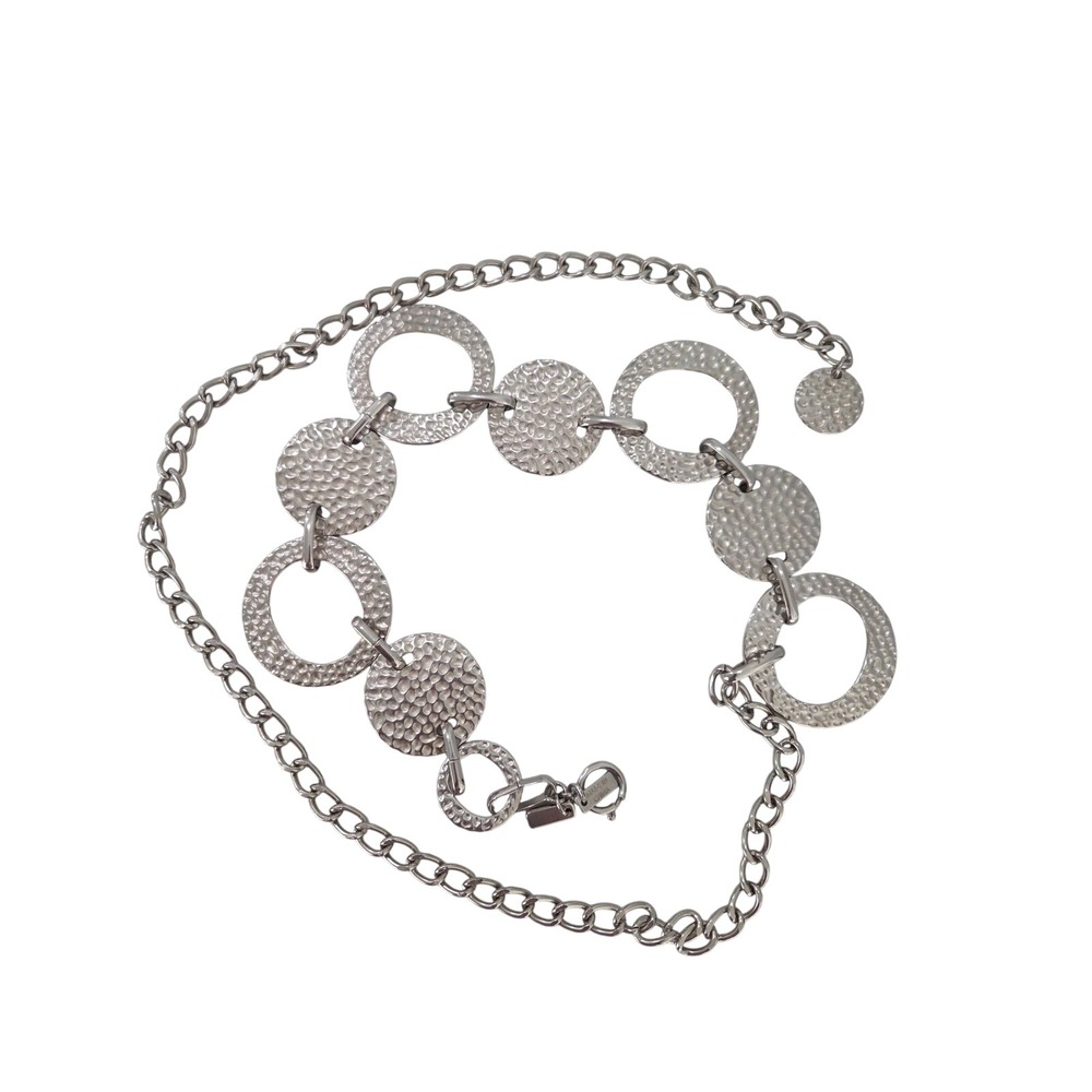Chico's Chain Belt Oneβ Size Silver Hammered Medallion Ring Statement Boho Y2K